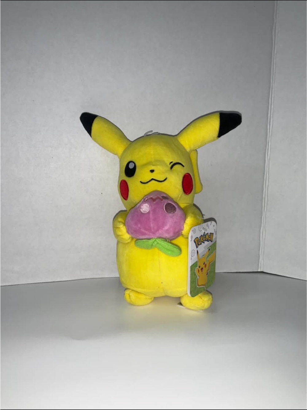 Pokemon Yellow Pikachu Plush Holding Pink Berry